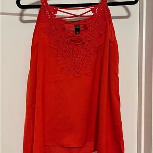 Red Lace Trim Women's Top